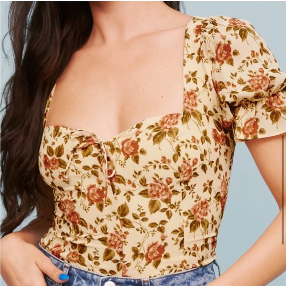 Reformation Delevan Top / Square Neck, Smocked, Floral, Blouse / Size 10 - Picture 4 of 9